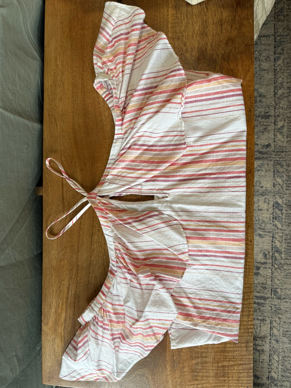 Express Striped Keyhole Off the Shoulder Top in White, Coral and Peach
